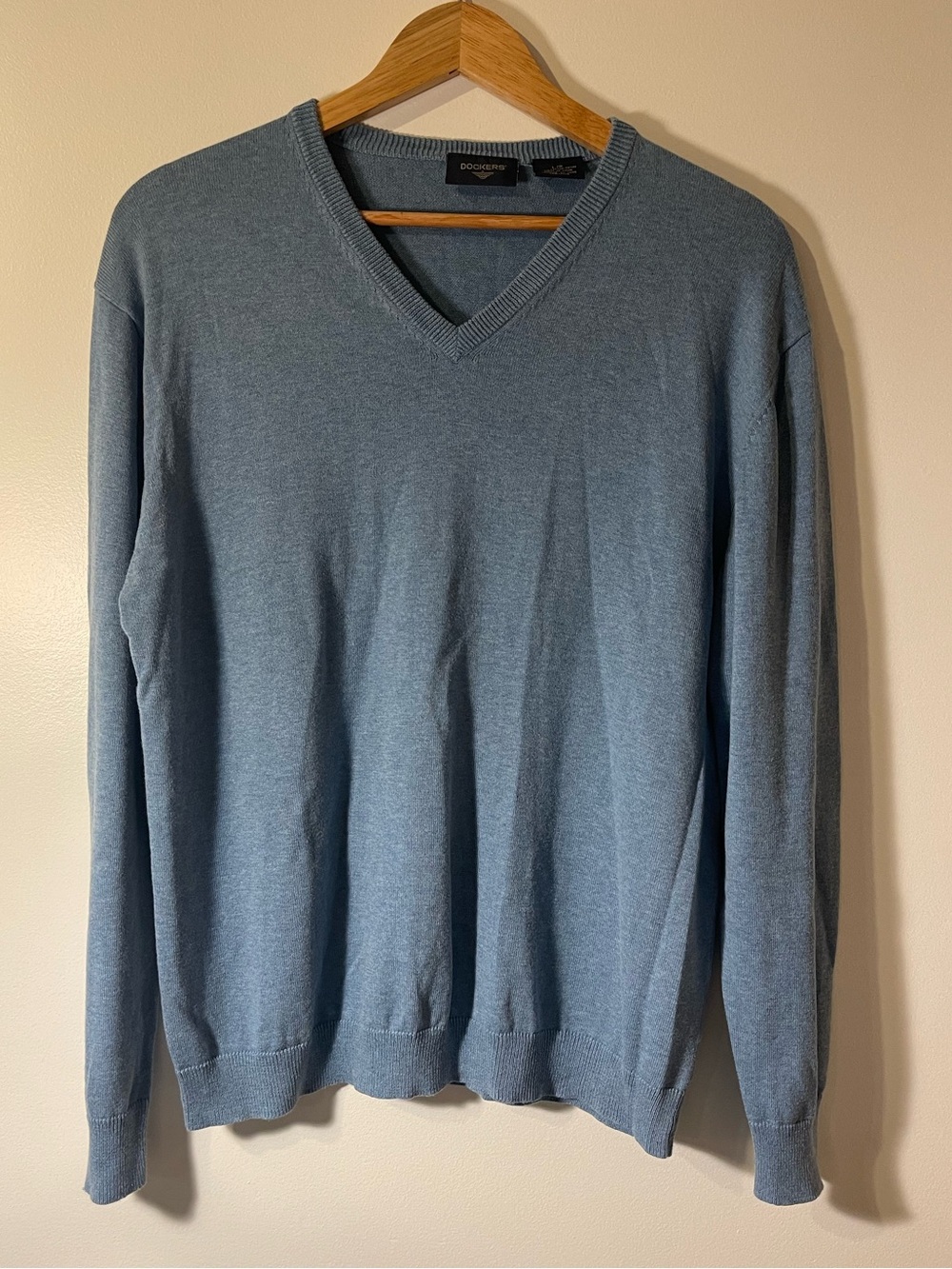 Dockers Light Blue 100% Cotton V-Neck Pullover Knit Sweater L